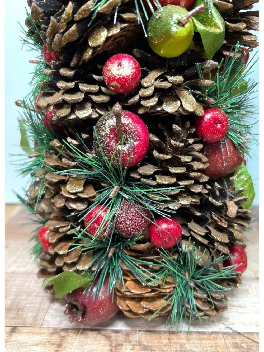 Holiday Centerpiece Pinecone & Faux Fruit Tree Glitter Accents Set Of 2 17.5'' T